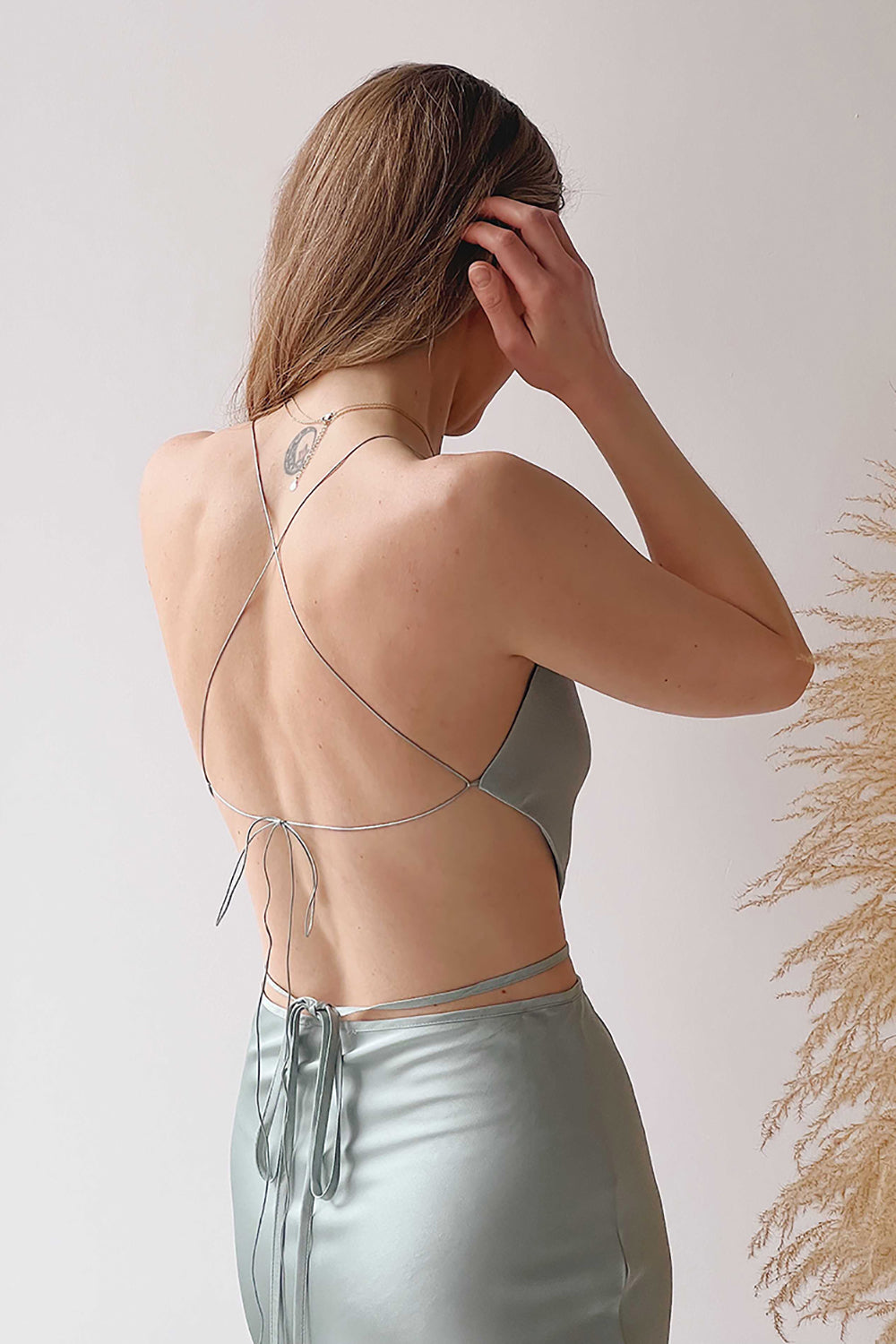 Jules Black Lace-Up Back Crop Top | La petite garçonne  back model