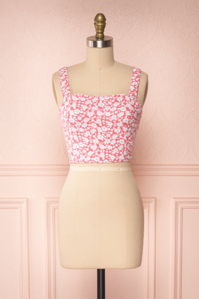 Bahuli Pink & White Floral Crop Top | Boutique 1861 front view