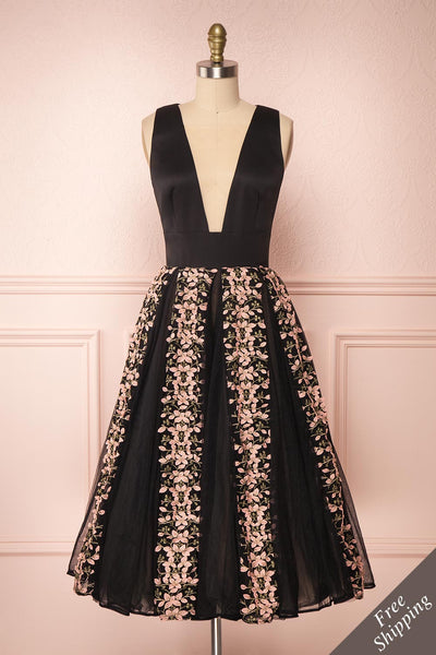 Baladeva Black Mesh A-Line Midi Dress | Boutique 1861 front view