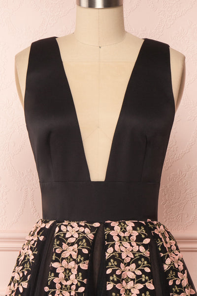 Baladeva Black Mesh A-Line Midi Dress | Boutique 1861 front close-up