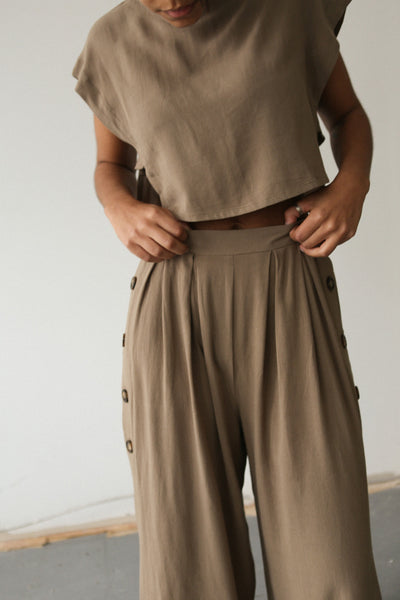 Balhary Khaki Short Sleeved Crop Top | La Petite Garçonne Chpt. 2 on model