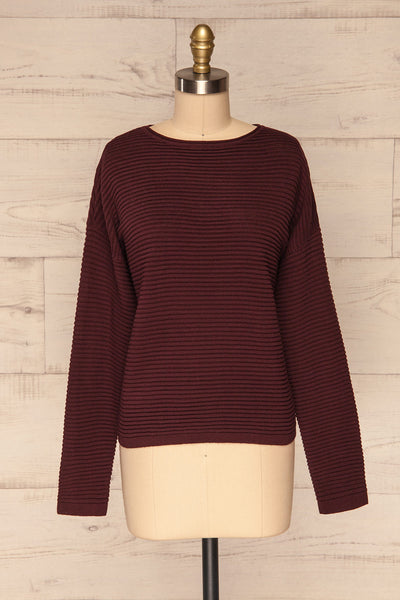 Ballina Burgundy Ribbed Knit Sweater | La Petite Garçonne front view