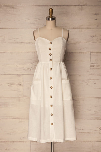 Balma Blanc White A-line Button-Up Midi Dress | La Petite Garçonne 1