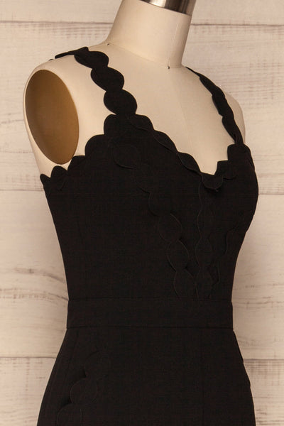 Balsillar Black Sleeveless Scalloped Jumpsuit | La Petite Garçonne side close up
