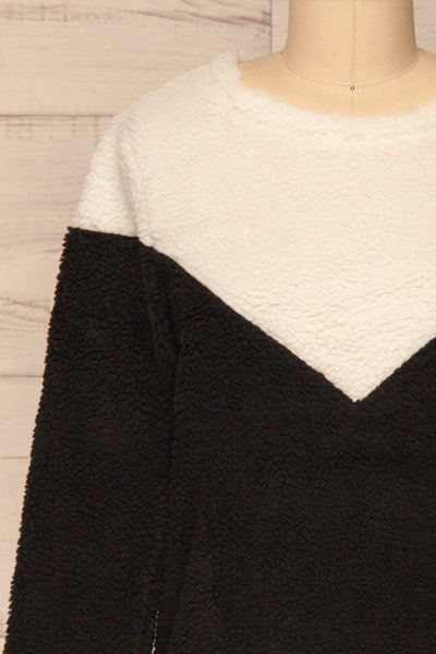 Banff Black & White Wooly Fleece Sweater | La Petite Garçonne front close-up