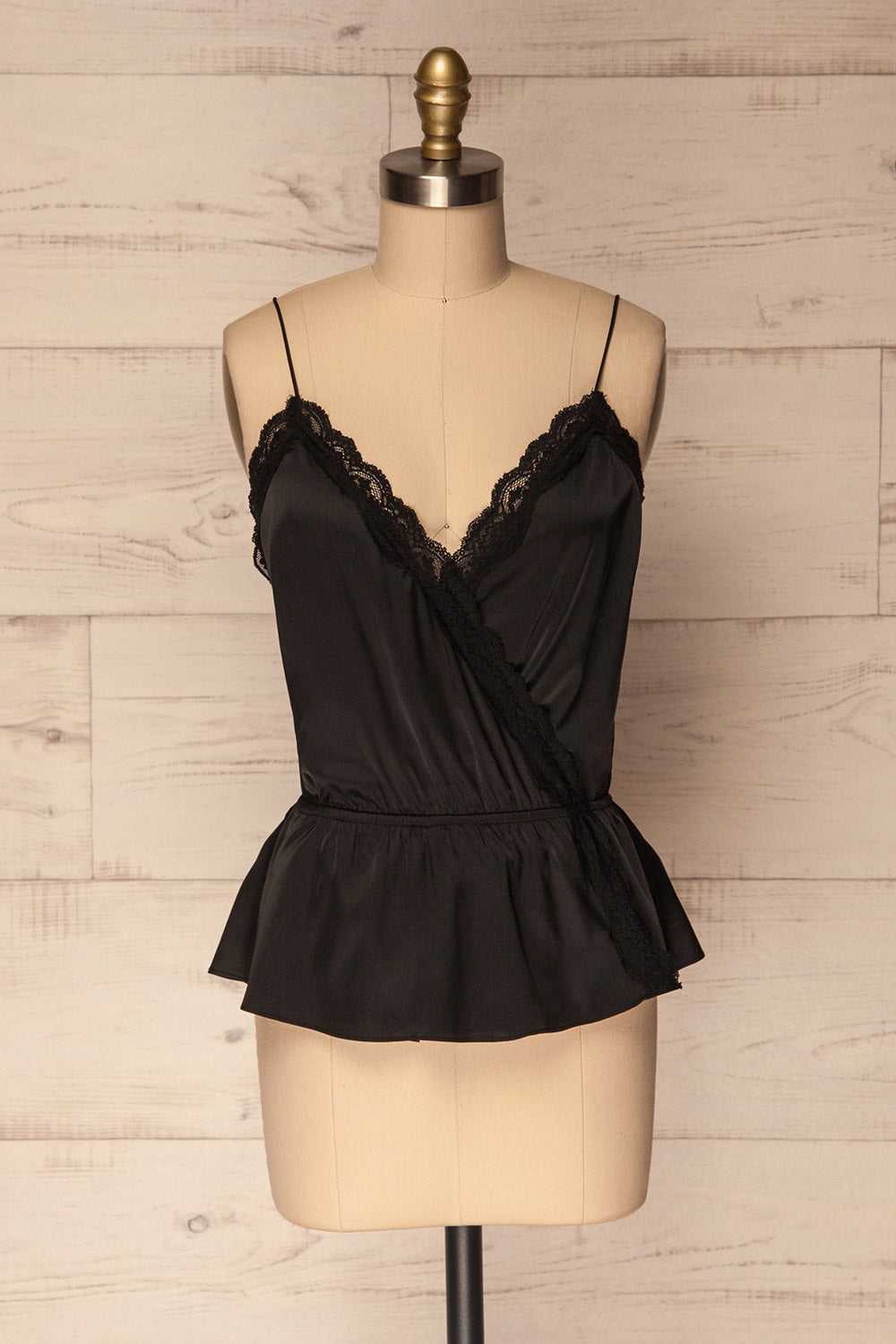 Bangor Black Satin & Lace Peplum Camisole | La Petite Garçonne 1