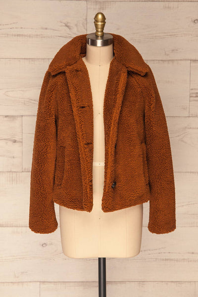Bantigny Cannelle Brown Wooly Fleece Coat | La Petite Garçonne front view open