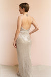Barabal Silver Sequin Mermaid Gown | Robe Maxi | Boutique 1861 on model back view