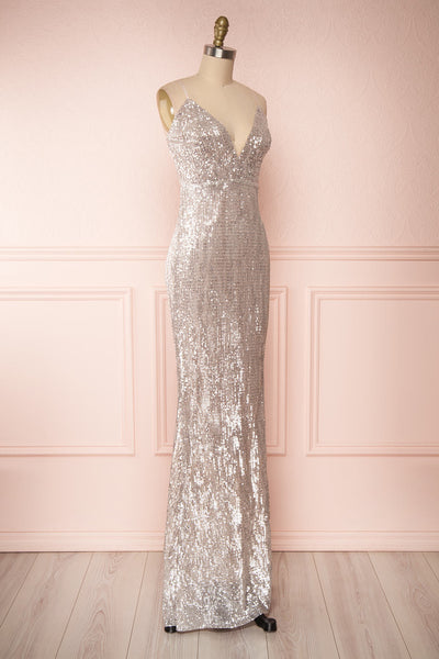 Barabal Silver Sequin Mermaid Gown | Robe Maxi | Boutique 1861 side view