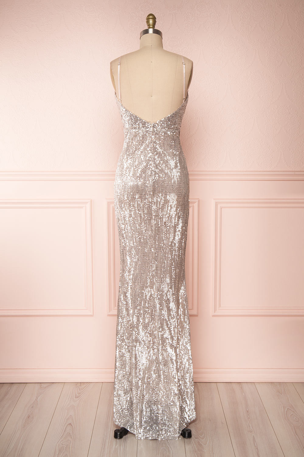 Barabal Silver Sequin Mermaid Gown | Robe Maxi | Boutique 1861 back view 