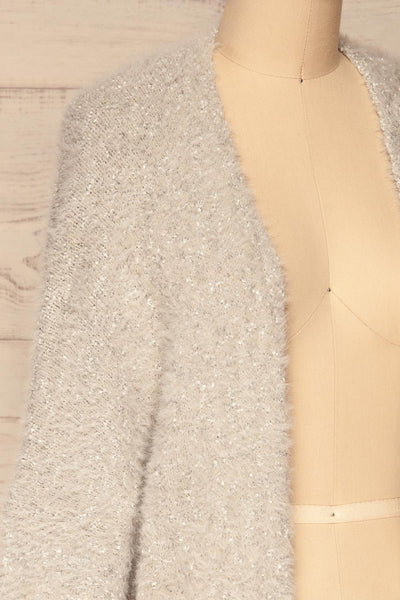 Barcelos Grey Sparkly Fuzzy Cardigan | La Petite Garçonne side close-up
