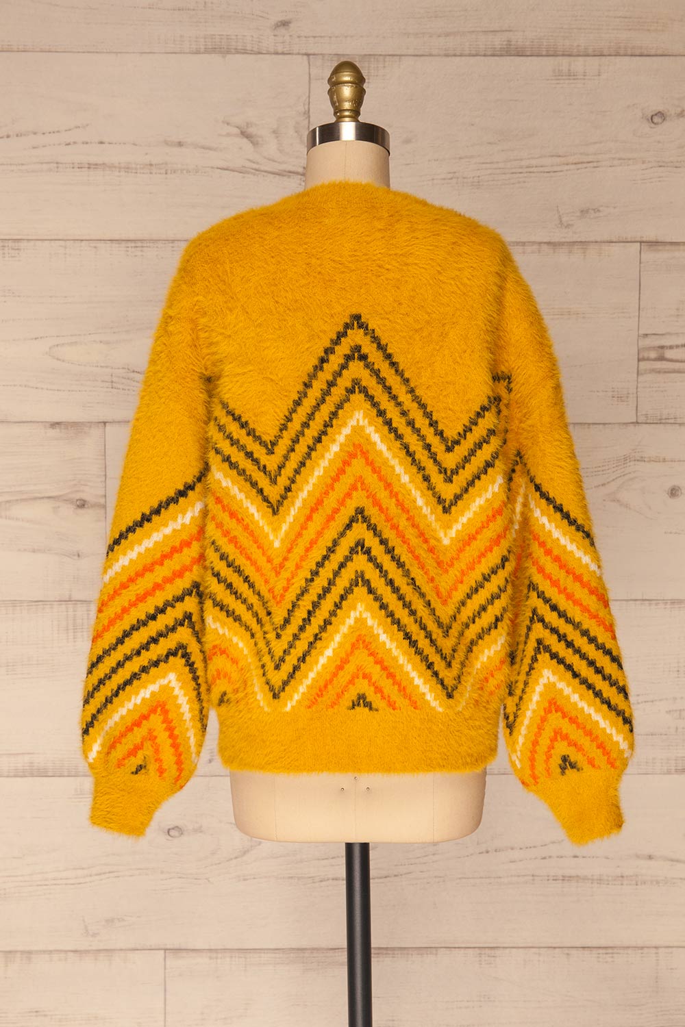 Bari Mustard Fuzzy Patterned Sweater | La petite garçonne back view 