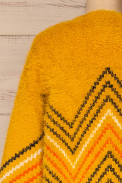 Bari Mustard Fuzzy Patterned Sweater | La petite garçonne back close-up