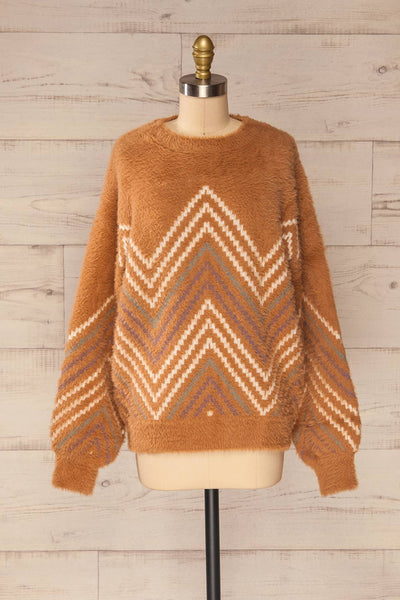 Bari Taupe Fuzzy Patterned Sweater | La petite garçonne front view