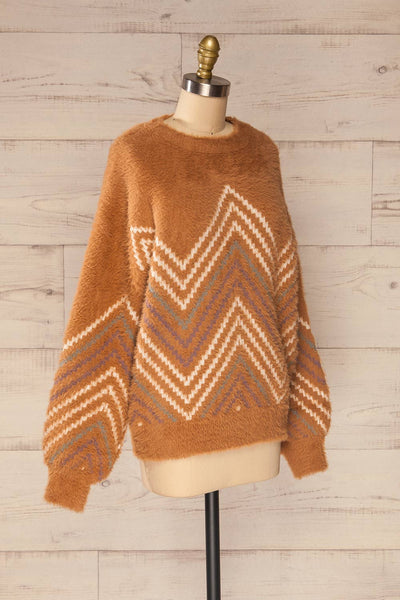 Bari Taupe Fuzzy Patterned Sweater | La petite garçonne side view