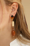 Beabilis Wooden Geometric Pendant Earrings | La Petite Garçonne on model