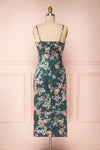 Beatrice Emerald Floral Silky Slit Dress back view | Boutique 1861