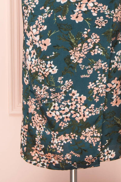 Beatrice Emerald Floral Silky Slit Dress skirt | Boutique 1861