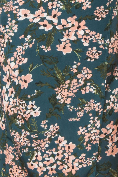 Beatrice Emerald Floral Silky Slit Dress fabric | Boutique 1861