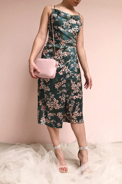 Beatrice Emerald Floral Silky Slit Dress | Boutique 1861 model look