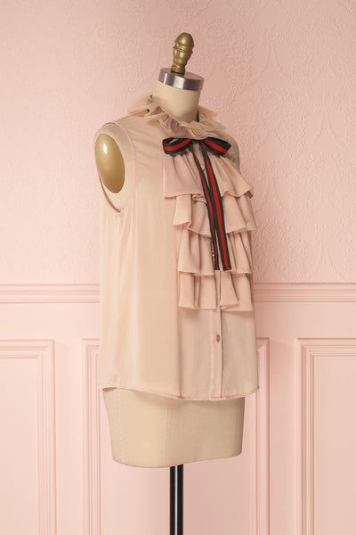 Béla Latte Beige Ruffled Blouse with Bow Collar | Boutique 1861 3
