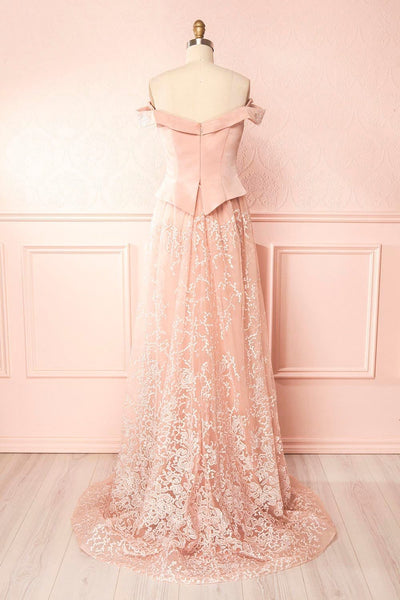 Belén Blush Pink Embroidered Mesh Peplum Gown | Boudoir 1861 7
