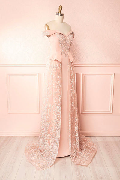 Belén Blush Pink Embroidered Mesh Peplum Gown | Boudoir 1861 5