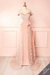 Belén Blush Pink Embroidered Mesh Peplum Gown | Boudoir 1861 1