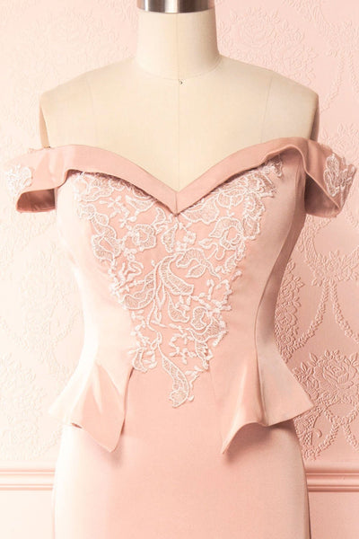 Belén Blush Pink Embroidered Mesh Peplum Gown | Boudoir 1861 4