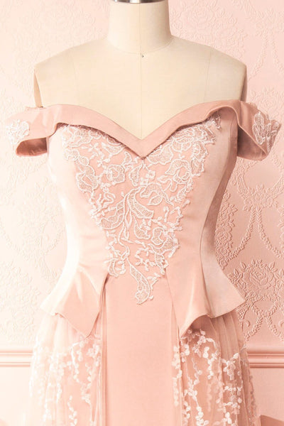 Belén Blush Pink Embroidered Mesh Peplum Gown | Boudoir 1861 2