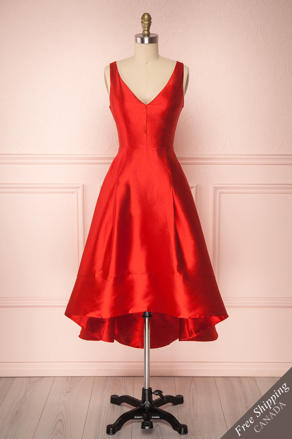 Belinay Red High-Low A-Line Gown with Pockets | Boutique 1861