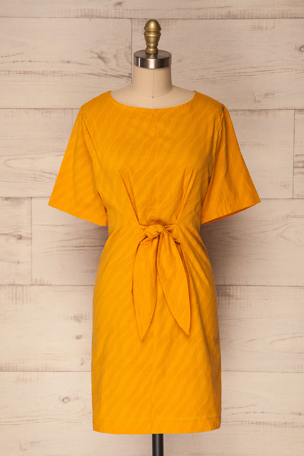 Belley Sun Yellow Textured Tied Summer Dress | La Petite Garçonne