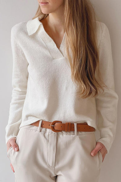 Benalmadena Knit Sweater w/ Shirt Collar | La petite garçonne model