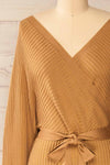 Bergame Camel Knitted Sweater Dress | La petite garçonne front close-up