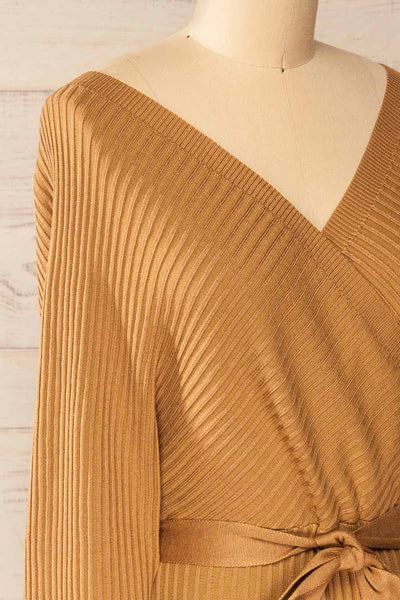 Bergame Camel Knitted Sweater Dress | La petite garçonne side close-up