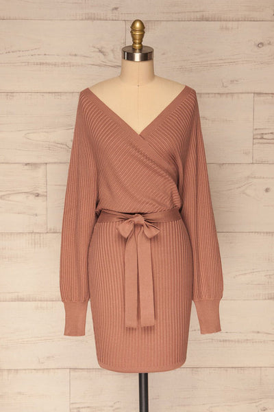 Bergame Mauve Knitted Sweater Dress | La petite garçonne front view