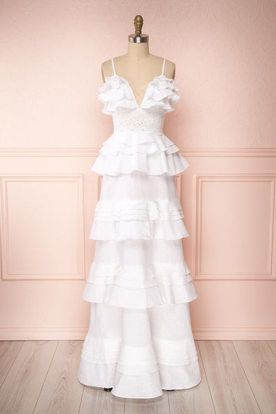 Beroche White Layered Bridal Dress  | Boudoir 1861Beroche White Layered Maxi Bridal Dress | Boudoir 1861 plus