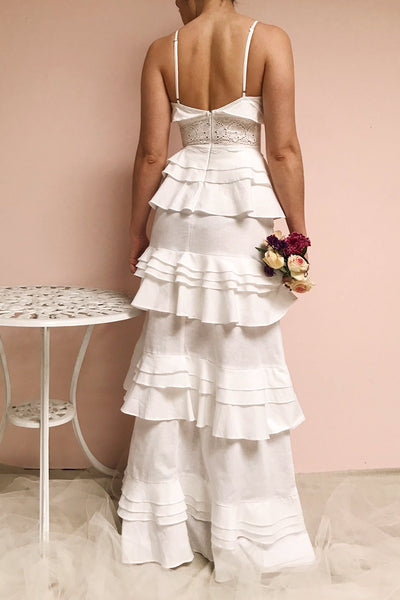 Beroche White Layered Maxi Bridal Dress | Boudoir 1861 model back