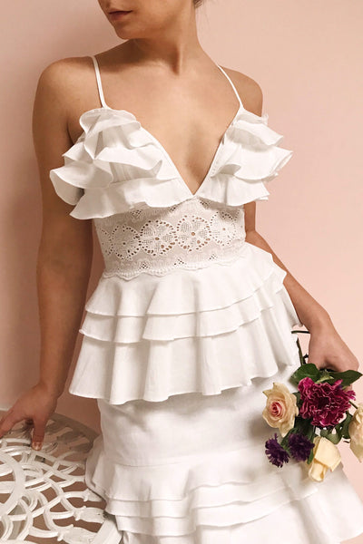 Beroche White Layered Maxi Bridal Dress | Boudoir 1861 model close up