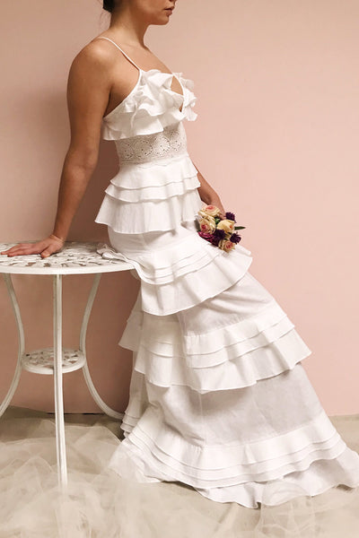 Beroche White Layered Maxi Bridal Dress | Boudoir 1861 model profile