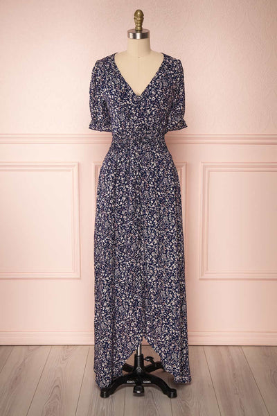 Bethel Navy Blue & White Floral Maxi A-Line Dress | Boutique 1861 1