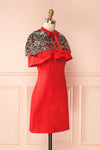 Bibiana Red Fitted Dress with Embroidered Cape | Boutique 1861