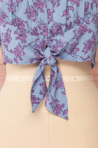 Bielawa Blue & Lilac Floral Short Sleeved Crop Top  | TEXTURE DETAIL | Boutique 1861