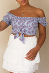 Bielawa Blue & Lilac Floral Short Sleeved Crop Top | Boutique 1861 on model