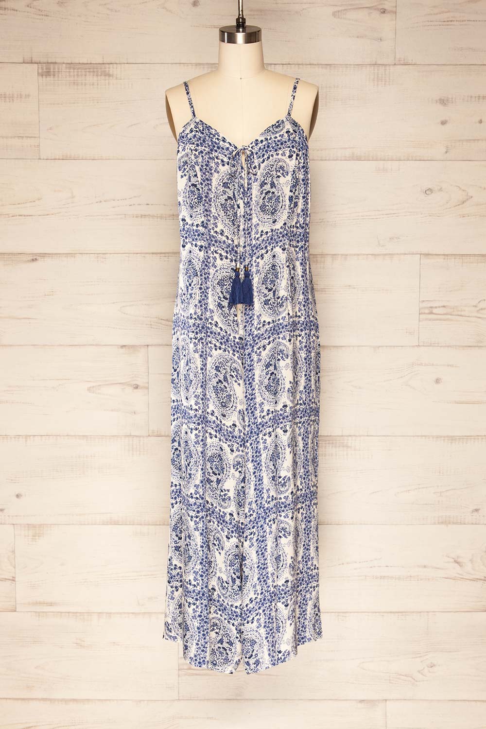 Billund Lousse Cut White and Blue Patterned Jumpsuit | La petite garçonne front view 