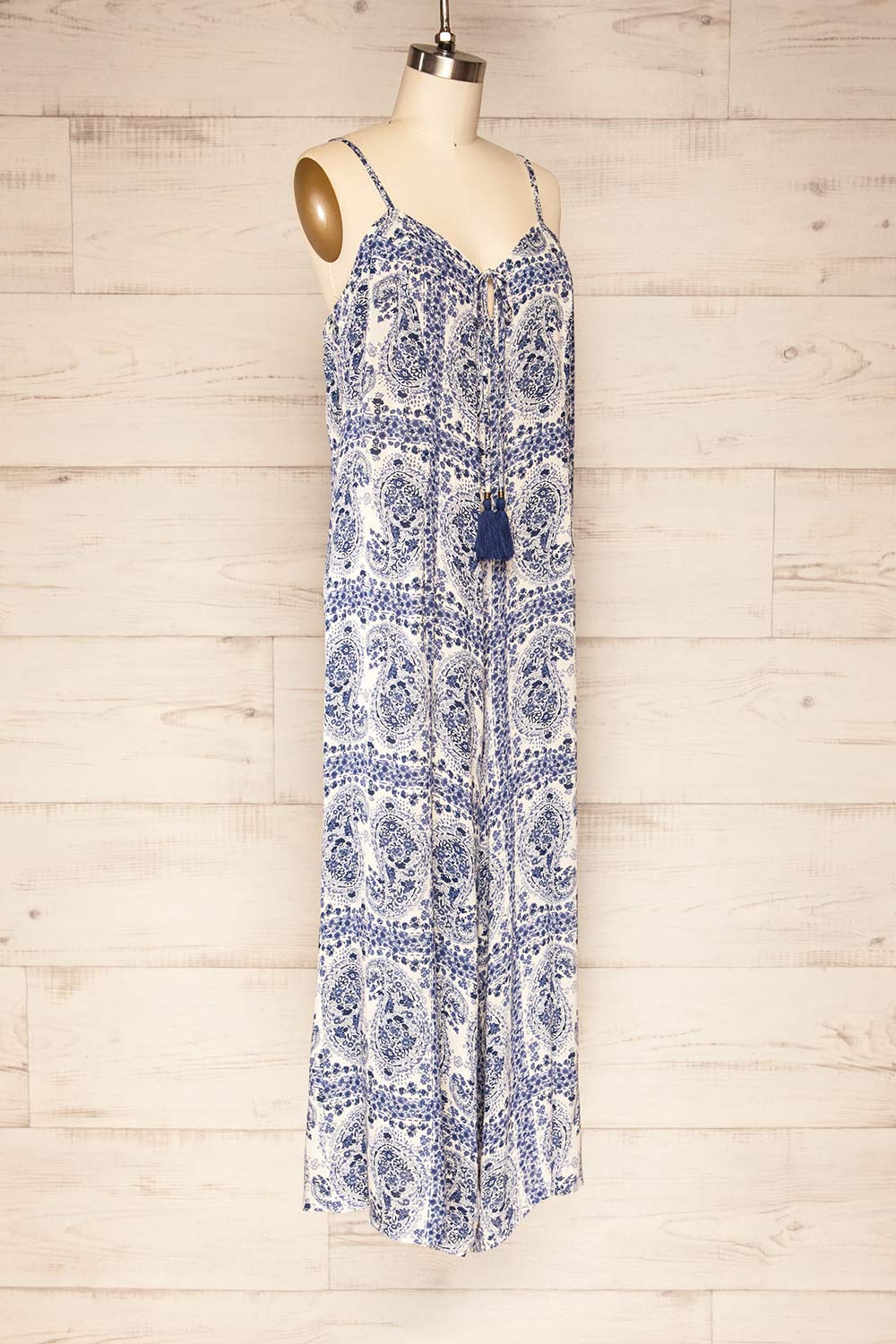 Billund Lousse Cut White and Blue Patterned Jumpsuit | La petite garçonne side view 