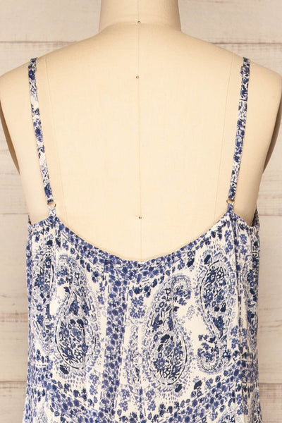 Billund Lousse Cut White and Blue Patterned Jumpsuit | La petite garçonne back close-up