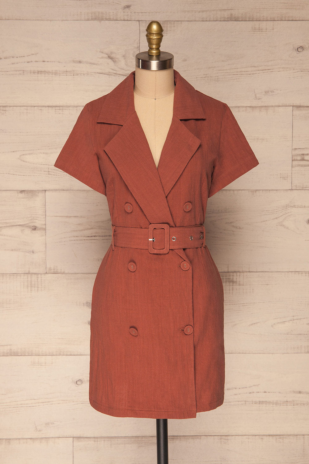 Bilzen Clay Orange Blazer Dress w/ Belt | La petite garçonne front view