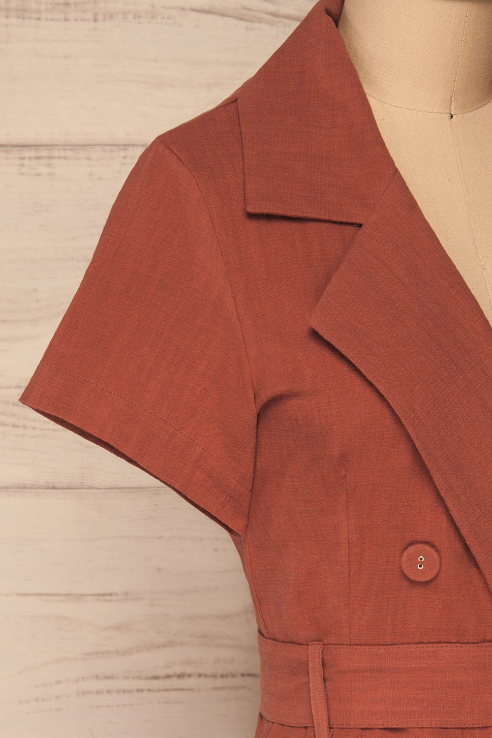 Bilzen Clay Orange Blazer Dress w/ Belt | La petite garçonne side close-up