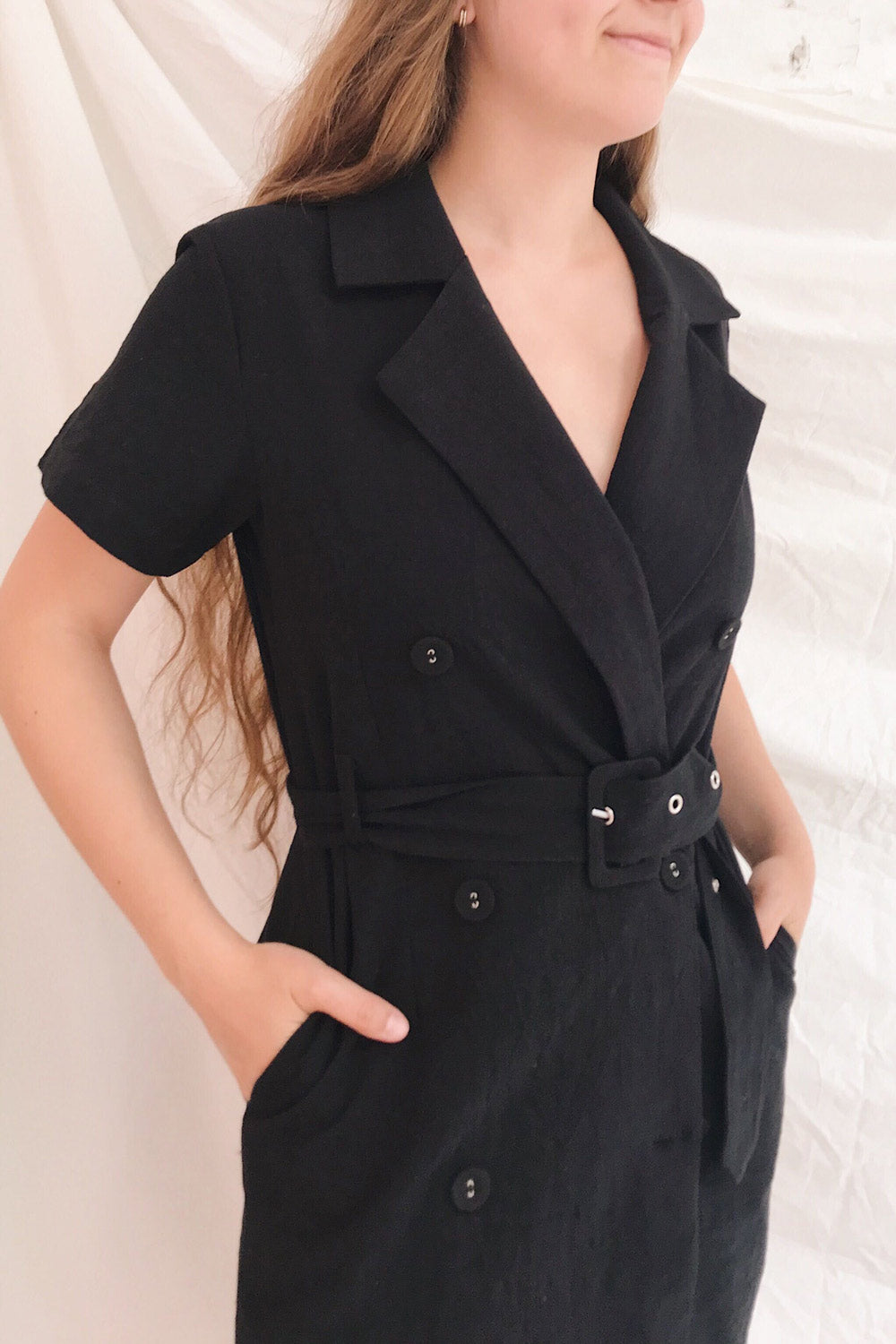 Bilzen Black Blazer Dress w/ Belt | La petite garçonne on model